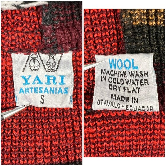 Yari Artesanias Hoodie Men Small S Red Alpaca Wool Sweater Full Zip Knit Vintage - Picture 4 of 9